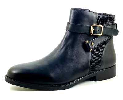 Linea UK 8 Damen Stiefeletten schwarz Leder Reißverschluss & Schnalle EU 41 US 10 niedriger Absatz