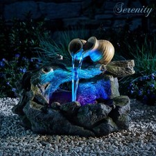 Serenity Table Top Cascade Pots Water Feature LED 26cm Garden Fountain Ornament