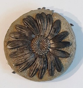Antique Metal Disc Sunflower Pin Cushion Pre 30s