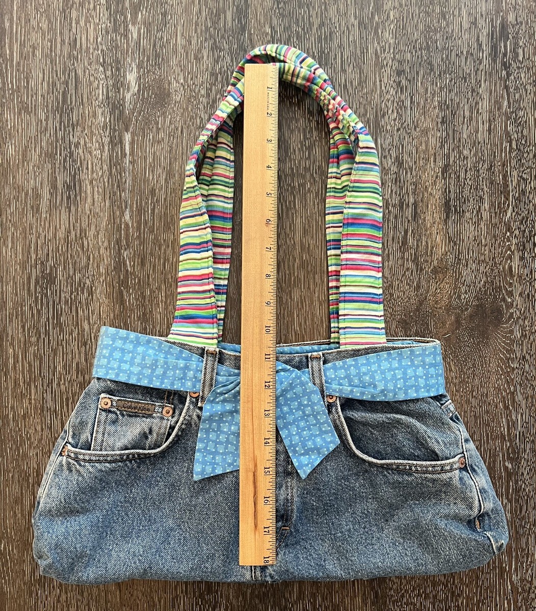 Women's Denim Handmade Lined Purse Shoulder Bag Folk Art Calvin