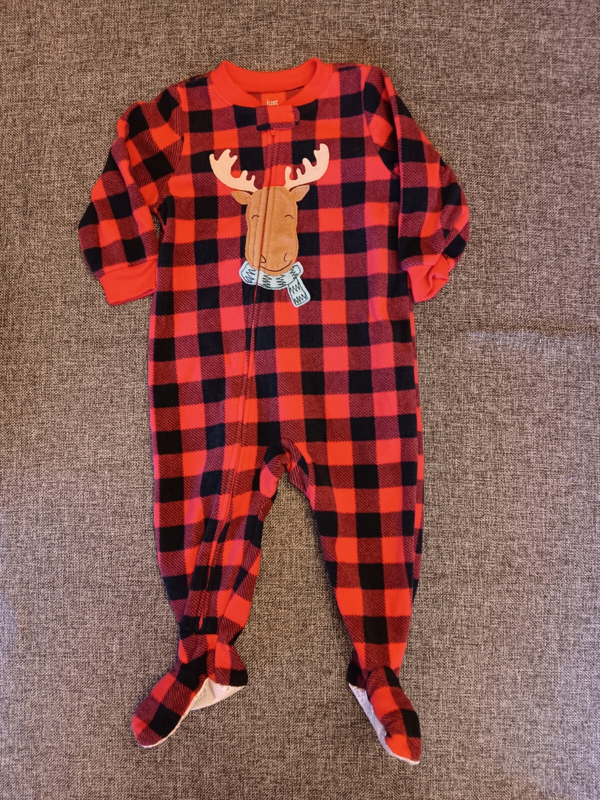 pajamas 12 Month New Carters Christmas Red Fleece sleeper Reindeer Holiday Deer-image