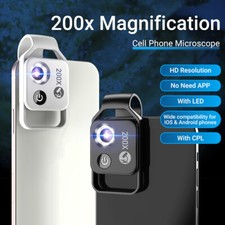 Apexel 200 Magnification Mobile Phone Mini Microscope Lens Clip-on With LED CPL