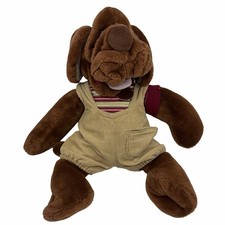 Ganz Bros Wrinkles the Dog 15 Plush Hand Puppet Striped Shirt Overalls Vintage