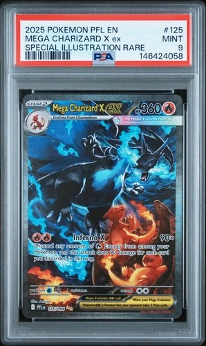 2025 POKEMON PFL SPECIAL ILLUSTRATION RARE #125 MEGA CHARIZARD X EX PSA 9