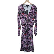 H Halston Midi Maxi Dress XL Floral Paisley Zip LS Purple Party Wedding Event