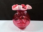 Fenton Cranberry Opalescent Glass Caprice Vase - Bow & Drape Drapery Design