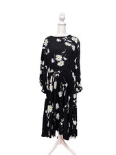 Talbots Plus Black Daisy Floral Midi Dress 16W Empire Waist Viscose