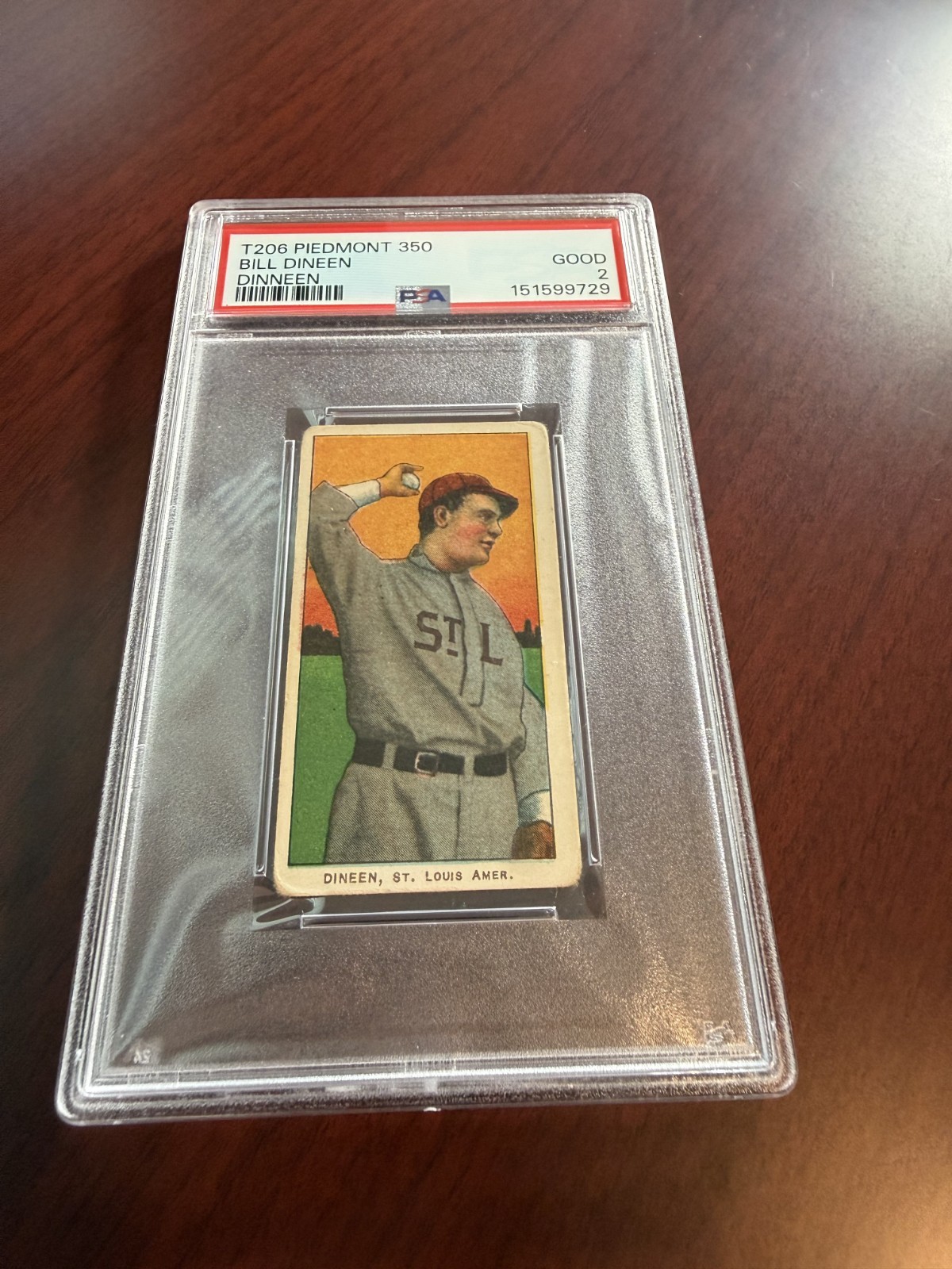 1909-11 T206 Piedmont 350 Bill Dinneen Rookie Card. PSA 2