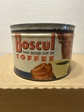 Vintage Boscul Coffee Tin 1 lb., Cool Graphics, Wm S Scull Co., Camden, NJ
