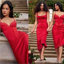 HOUSE OF CB XS D-DD  'Salma' Red Rose Satin Slip Dress NWOT