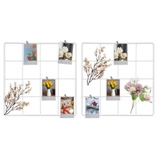 2Pcs Wire Wall Grid Panel, 8" x 8" Metal Photo Display Grid with Hook, White