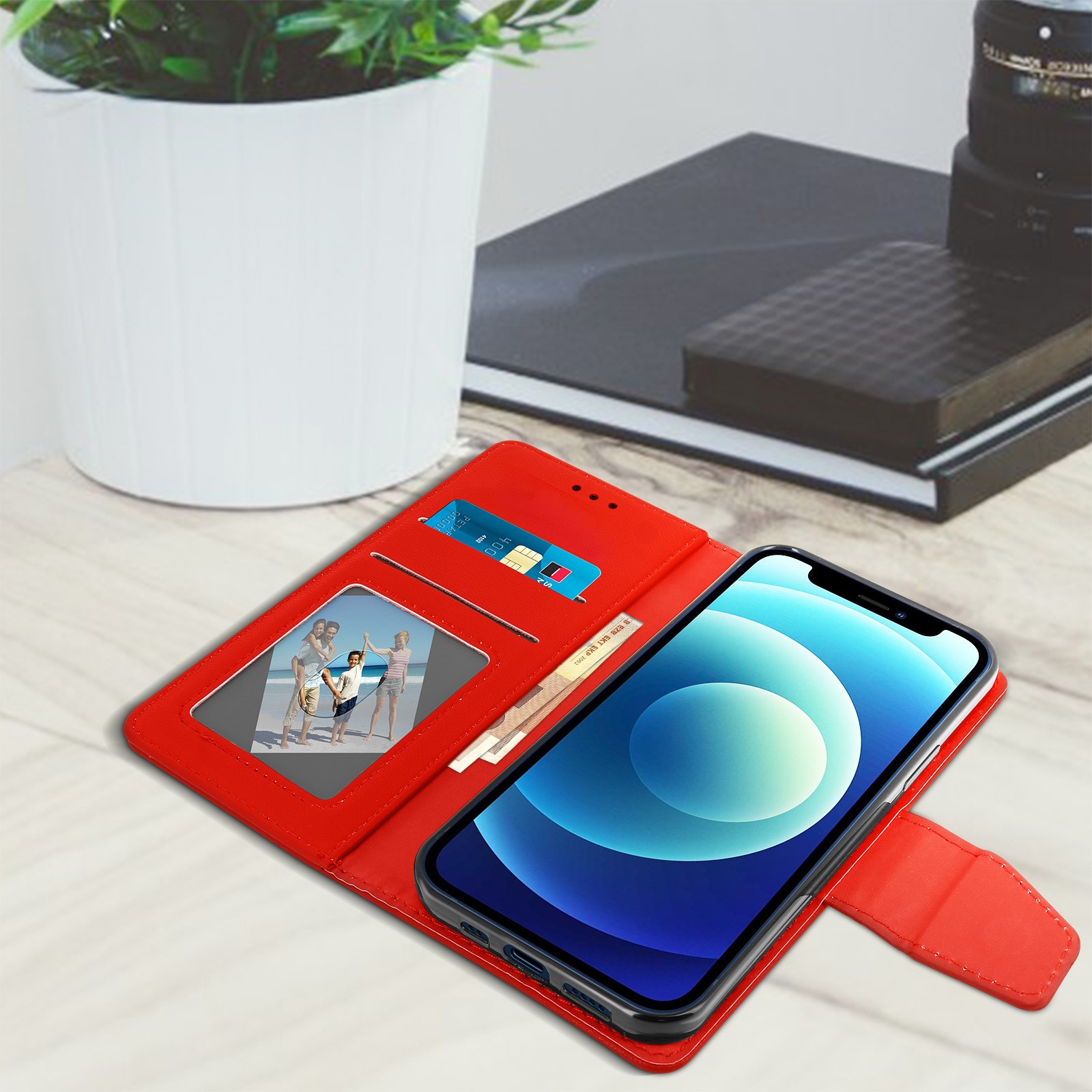 Protection antichoc iPhone 12 Mini rouge style portefeuille pour éviter les rayures