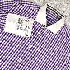 Robert Graham Shirt Men's L Purple Gingham Geometric Embroidered French Cuff