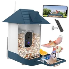 Bird Feeder with Camera,WiFi Outdoor Smart Bird Feeder Camera with Deep Blue