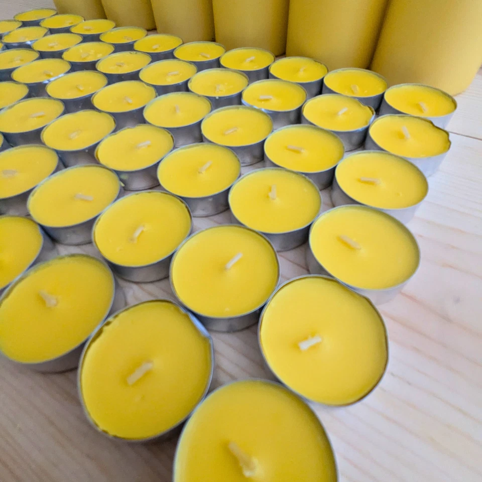 Bulk Candle Lot - 60 Lemon Scented Tea Lights & 6 Yellow Pillar Candles - Image 2 of 4