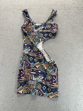 Mink Pink Mini Dress Small Blue Geometric Aztec Cut Out Boho Festival Bodycon