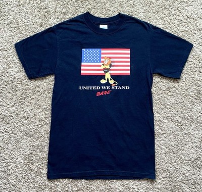 Vintage D.A.R.E. Lion American Flag Graphic Tee 90s Y2K Navy Shirt Adult Small S