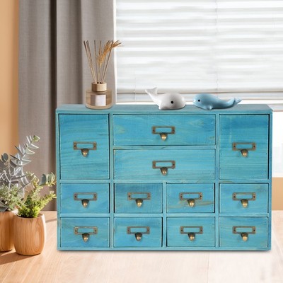 12 Drawers Wooden Desktop Organizer Home Storage Case Cosmetic Dresser Box new