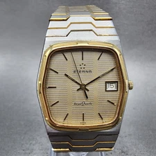 Eterna Royal Quartz Watch Men 30mm Gray Dial Two Tone Date Hexagon New Battery