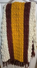 Crochet Granny Afghan Throw Lap Blanket Retro Knit Gold/Brown/Ivory 40" X 62"