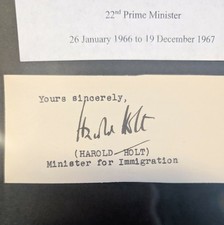 Rare Autograph of Australia's 22nd Prime Minister Harold Holt 1966-1967