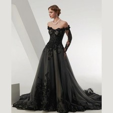Custom suknia ślubna Gothic Wedding Dresses Sequined Lace Appliques Off Shoulder