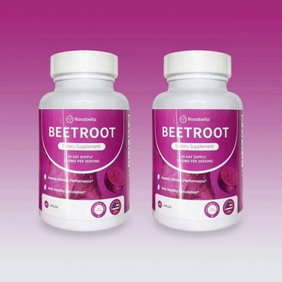 2PCS Rosabella Organic Beet Root 60 Capsules Natural Energy.Boost Blood Pressure