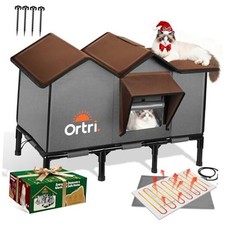 Outdoor Heated Cat House for Outside: Winter XL: 30.1" x 14.3" x 20.5" Brown