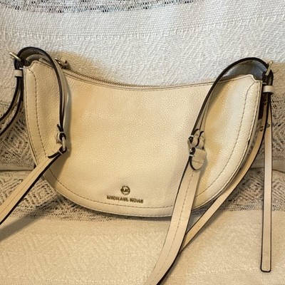 Michael Kors Vanilla Pebbled Crescent Small Zip Crossbody Adjustable Strap Gold