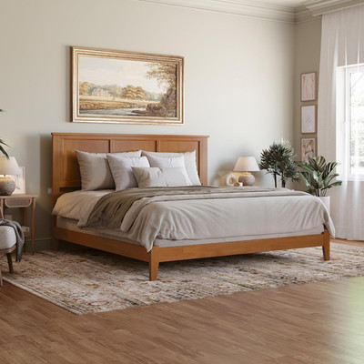 Madision King Solid Wood Low Profile Platform Bed in Light Toffee Finish
