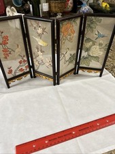Miniature Asian Folding Tabletop Shoji Screen HP Birds 9.5" x 17"