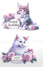 3D UPick Kitten Cat Happy Birthday Rose Flowers Gift Embellishment 4165