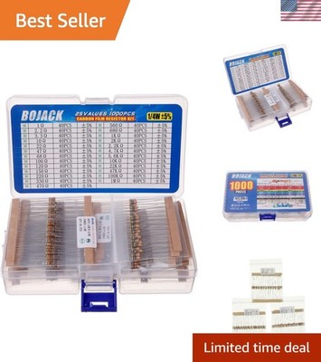 1000 Pcs 25 Values Resistor Kit 1 Ohm-1M Ohm with 5% 1/4W Carbon Film Resisto...