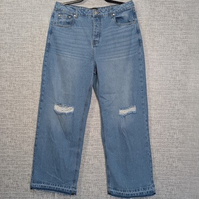 Boohooman wide-leg ripped knee jeans with let down hem light blue. Size 34 - NWT