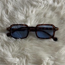 Square Tortoise Shell Frame Blue Lens Women's Sunglasses Plastic 135mm