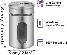 Set di 8 barattoli per spezie, 80 ml, con regolazione a 3 posizioni, con etichette, spargispezie con coperchio in acciaio inox di alta qualità, mini spargispezie in vetro, contenitore per sale e