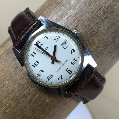 Vintage Timex Sprite Men 24552 Dress Leather Mechanical Wind 31mm Watch 7 1/4"