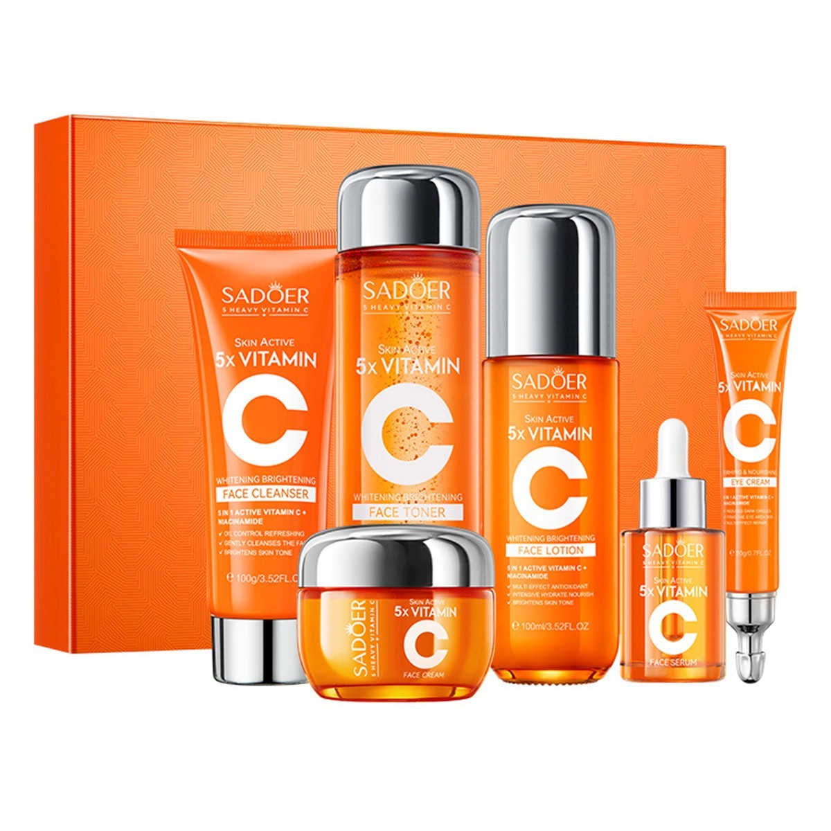 Vitamin C Niacinamide Skincare Set, Daily Facial Care Routine with 6-Piece-USA