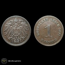 1891-A Germany One Pfennig Circulated XF AU Example Vintage World Coin
