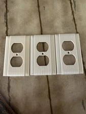 Vtg Ivory Uniline  Bakelite Ribbed Deco Single Gang Outlet Plate Cover Lot of 3