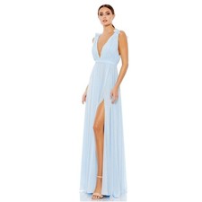 NEW NWT Ieena Mac Duggal 55321 Chiffon Gown Mist Blue Ruched Formal Women Size 0