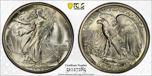 1944-S Walking Liberty Silver Half Dollar 50C PCGS MS64 - Ships Free!