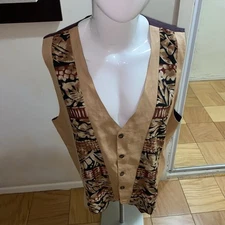 Vintage Enrico Capucci Men’s Vest Aztec Button XX Large Brown Black Rayon