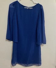 Alice & Olivia Small Blue Chiffon 3/4 Sleeve Silk Evening Dress