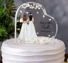 Custom Lesbian Wedding Cake Topper LGBTQ Acrylic Heart Two Brides Decor Gift