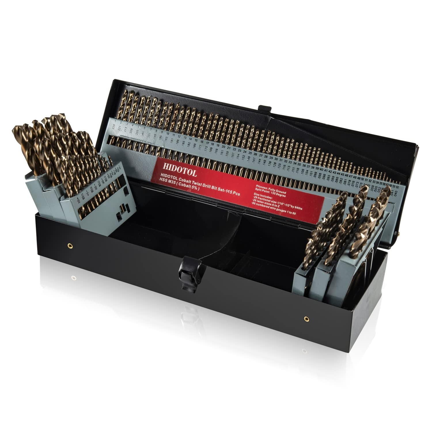 Cobalt Drill Bit Set 115 PCS - M35 High Speed Steel Twist Jobber Length ...