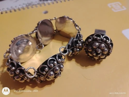 Vintage 925r ring sz 8 and bracelet Mexican modernist Carmen Beckman ornate