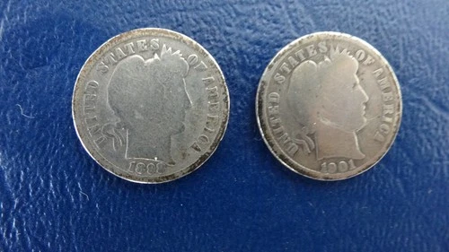 1898 & 1901 Barber Dime 10C Silver Coin