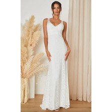 Lulus Beloved Eternity White Lace Sleeveless Backless Maxi Dress Wedding XS NWT