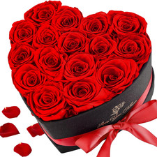 Forever Flowers, 16 Fresh Preserved Rose in Heart Shape Box for Delivery Prime,